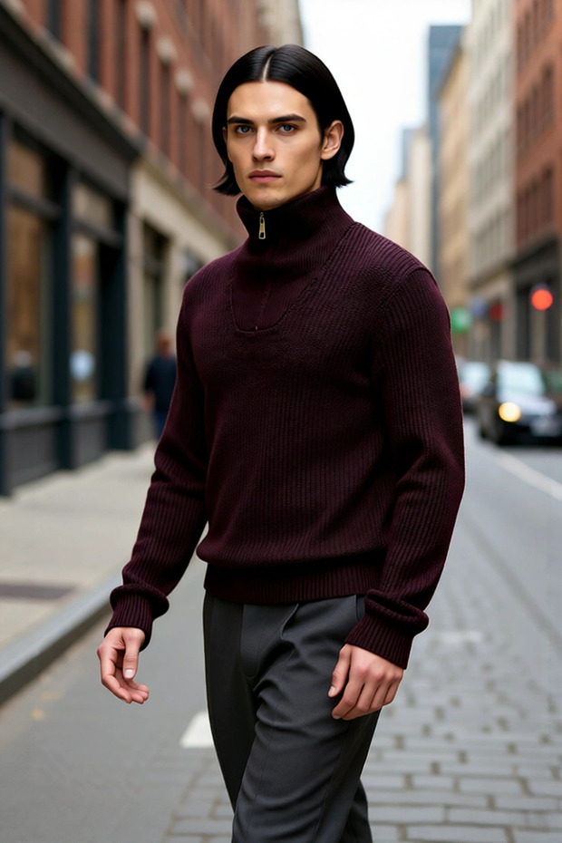 Men's Regular Fit Zippered Stand Collar Thick Knitwear Sweater Wool Blend Ideal for Winter Casual Comfort