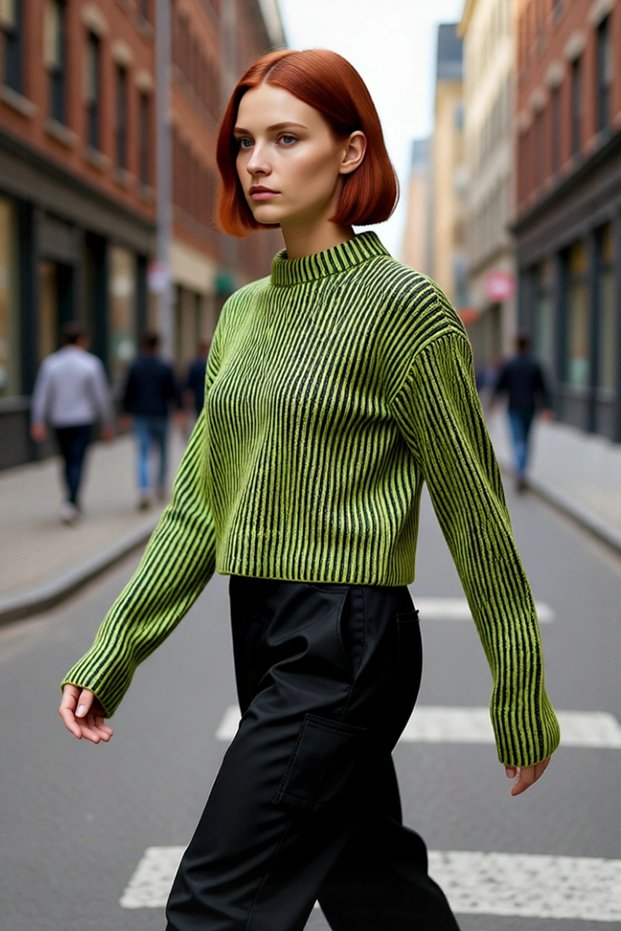 Women's Stand Collar Striped Crop Regular Fit Knitwear Sweater Stylish Everyday Outfits for Cold Weather