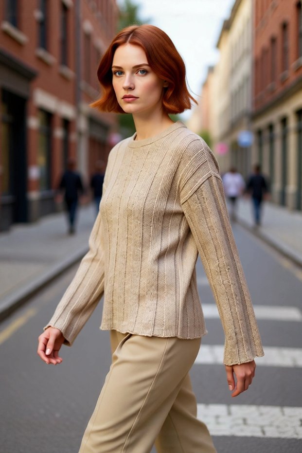 Women's Regular Fit Ribbed Knitwear Sweater Crew Neck Low Sleeve Long Length Comfortable and Stylish Daily Wear