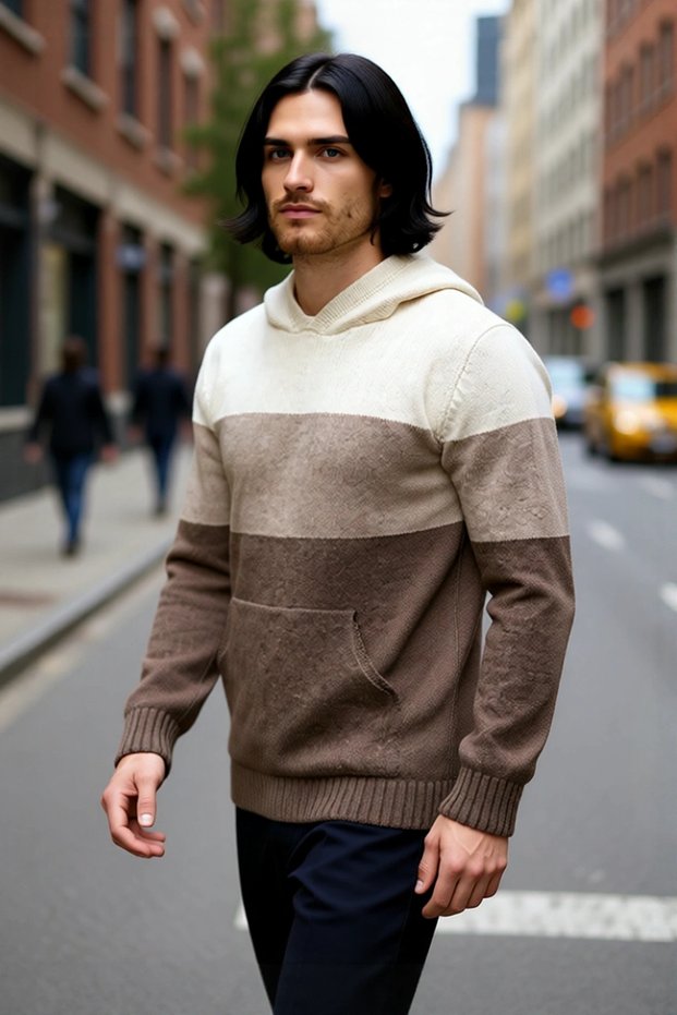 Men's Hooded Regular Fit Color Block Kangaroo Pocket Long Sleeve Knit Sweater Special for Your Daily Style