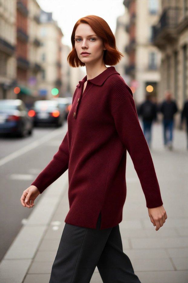 Women's Polo Neck Thessaloniki Knitwear Sweater Winter Comfortable Low Sleeve Regular Fit for Everyday Elegance