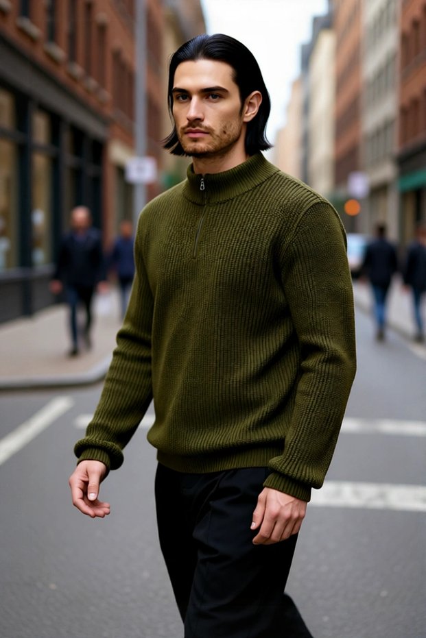 Men's Regular Fit Plain Zippered Stand Collar Knitwear Sweater Is the Perfect Choice for Winter Cold Weather Elegance.