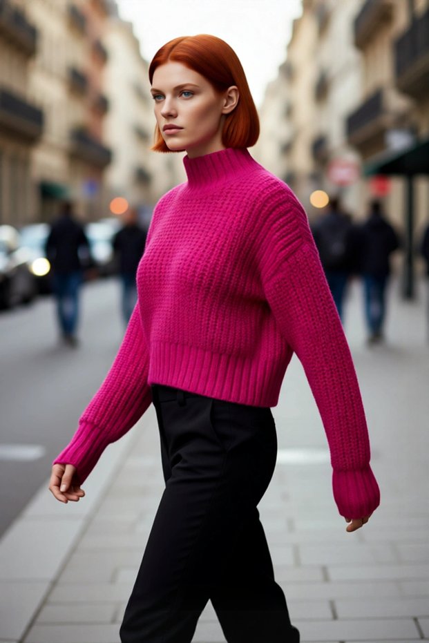 Women's Oversize Crop High Neck Long Low Sleeve Thick Thessaloniki Knitwear Winter Sweater High Quality