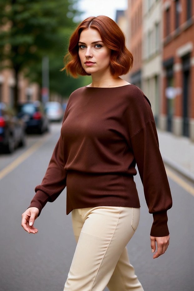 Women's Boat Neck Plain Low Sleeve Slit Detail Regular Fit Long Knitwear Sweater Casual