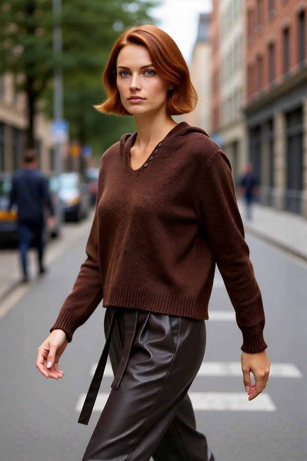 Women's Oversized Brown Hooded Knit Sweater Low Sleeves Comfortable and Stylish Ideal for Everyday Outfits