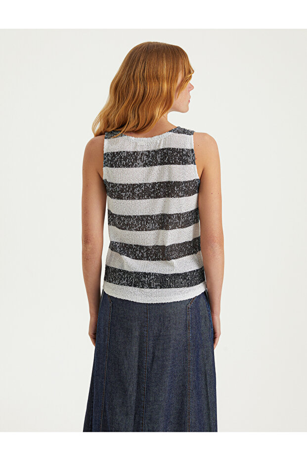 Baskılı Kalın Askı Payet Bluz - 4