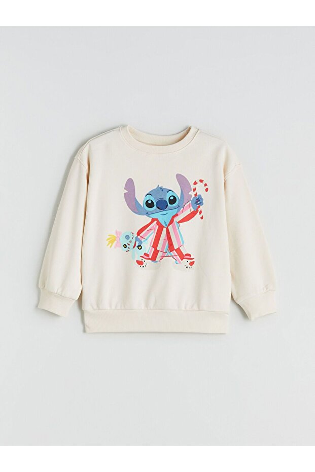 Lcw Kids Crew Neck Stitch Printed Girls' Sweatshirt