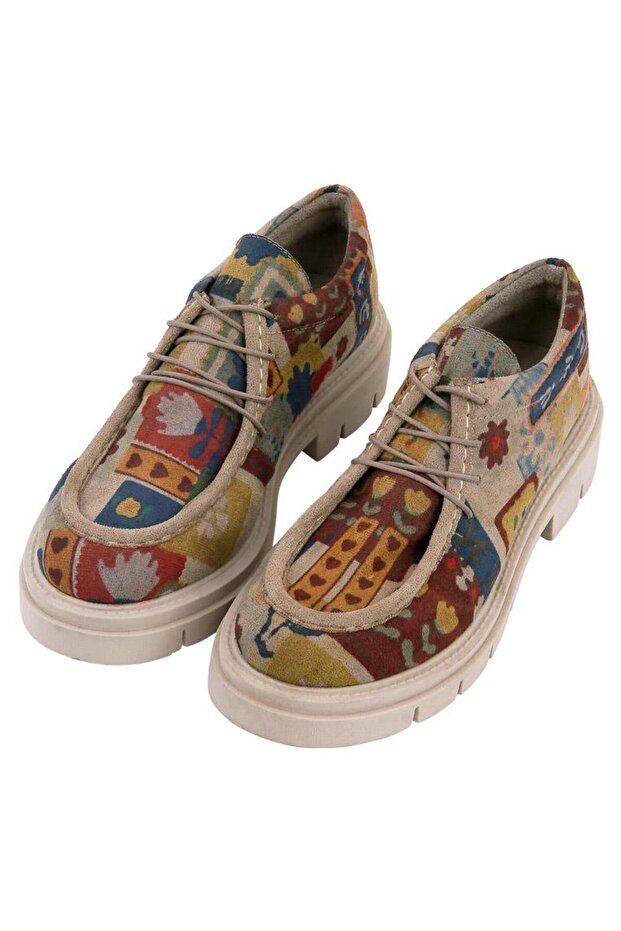 Women's Vegan Cream Loafers - Anatolian Patterns Design