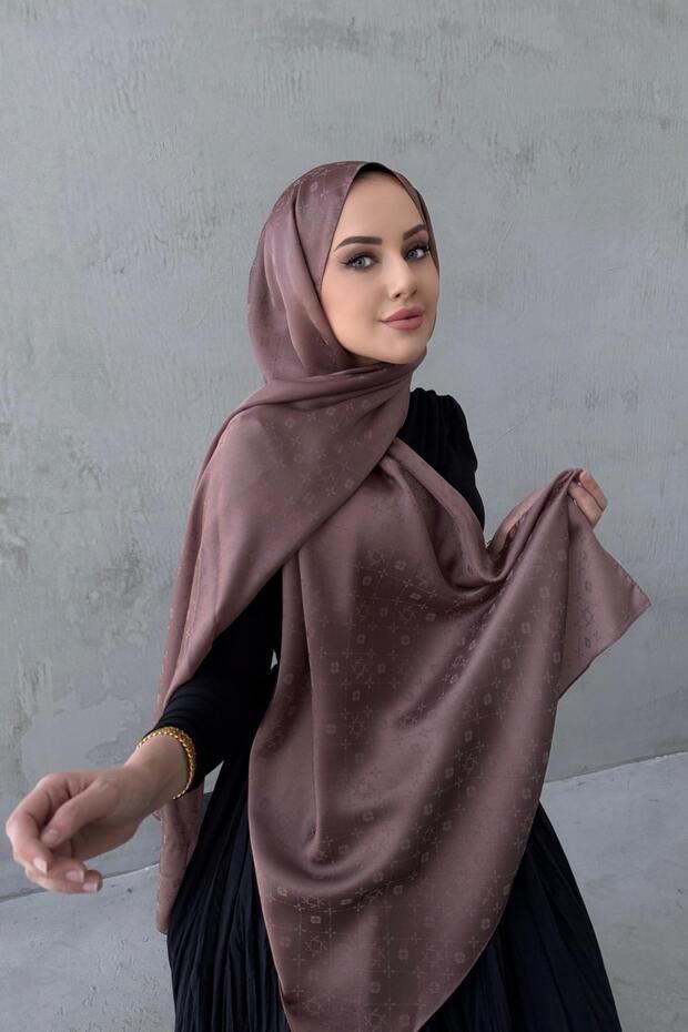Mink Liya Patterned Silky Jacquard Shawl