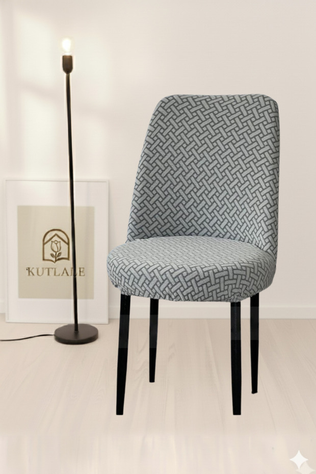 Tuğla Desen Jakarlı Oval Sandalye Kılıfı, Lastikli, Esnek, Yıkanabilir Sandalye Örtüsü (1 Adet) - 1