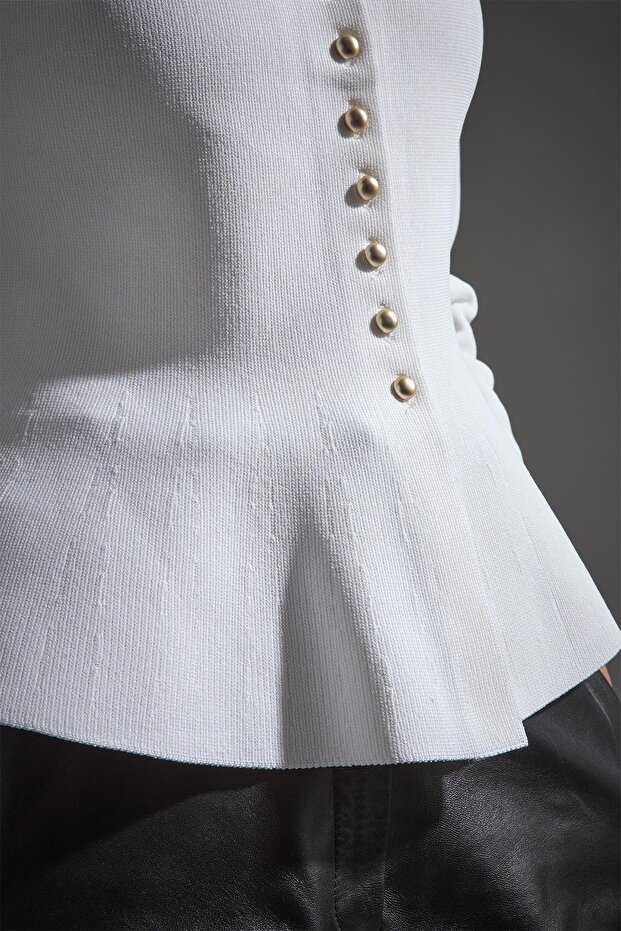 Düğmeli Peplum Triko Ceket - 5
