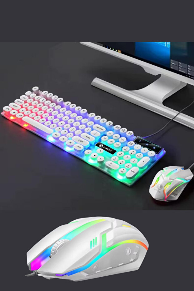 RGB Işıklı USB Kablolu Klavye Mouse Seti Ultra Slim Suya Dayanıklı Klavye Mause seti - 5