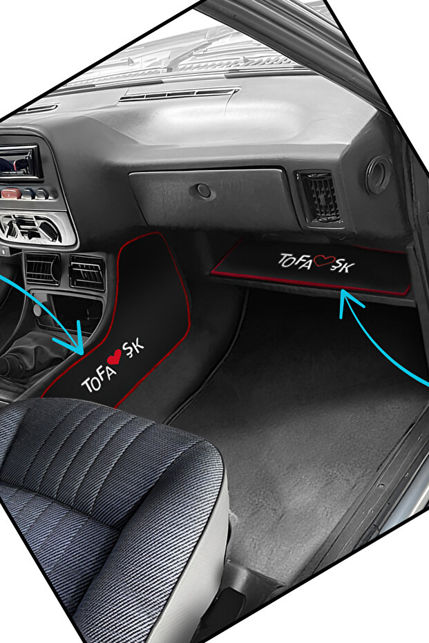 Tofaş Şahin Doğan Kartal Compatible Black Gear Shift Center Console Side Protection Carpet & Torpedo Lower Console Carpet