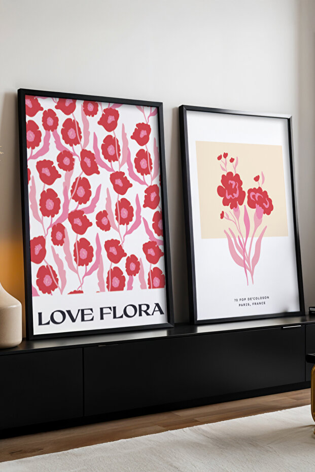 Wooden Black Framed Artistic Set of 2 Paintings Huhu169 - Set of Two Paintings Black Frame