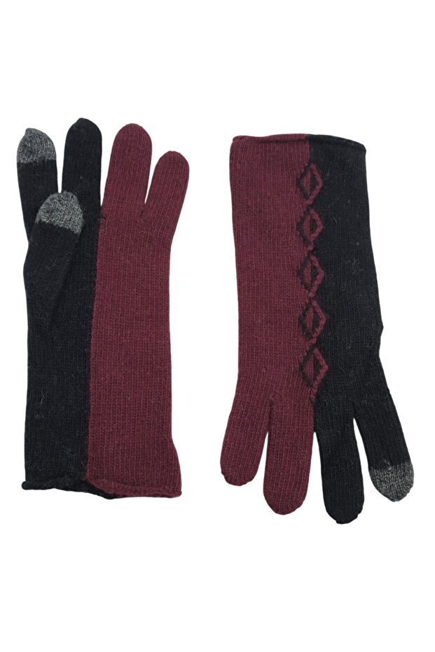 Winter Soft Textured Head and Index Finger Touch Screen Compatible Diamond Pattern Knitwear Knitted Gloves