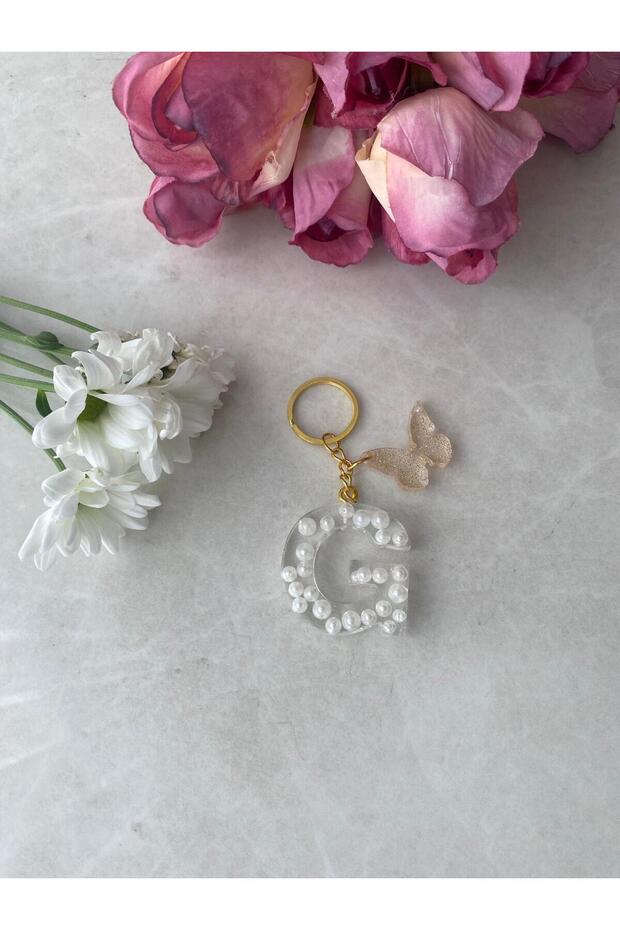 G Letter Pearl Detailed Keychain & Charm [with Pompom Option]