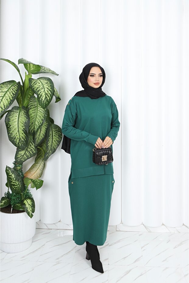 Buttoned Mercerized Skirt Suit