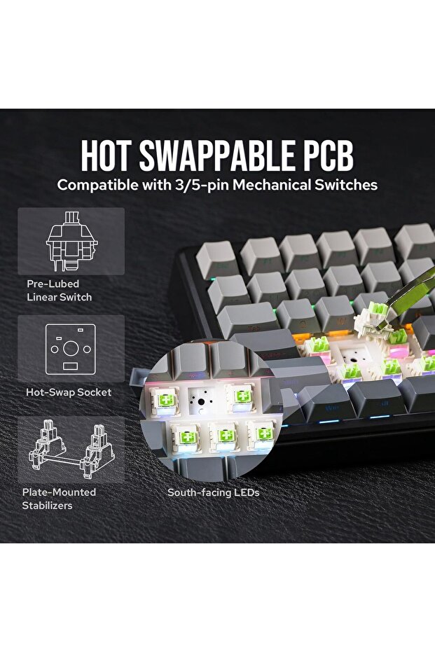 لوحة مفاتيح الألعاب الميكانيكية اللاسلكية F75 MAX مع شاشة TFT ومقبض (بلوتوث ثلاثي الوضع/USB-C/ - 4