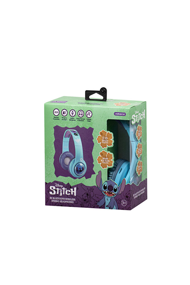 Disney Stitch Kids 3D Bluetooth Wireless Stereo Headphones, Kid-Safe Volume Limit, 10 Hours Playtime