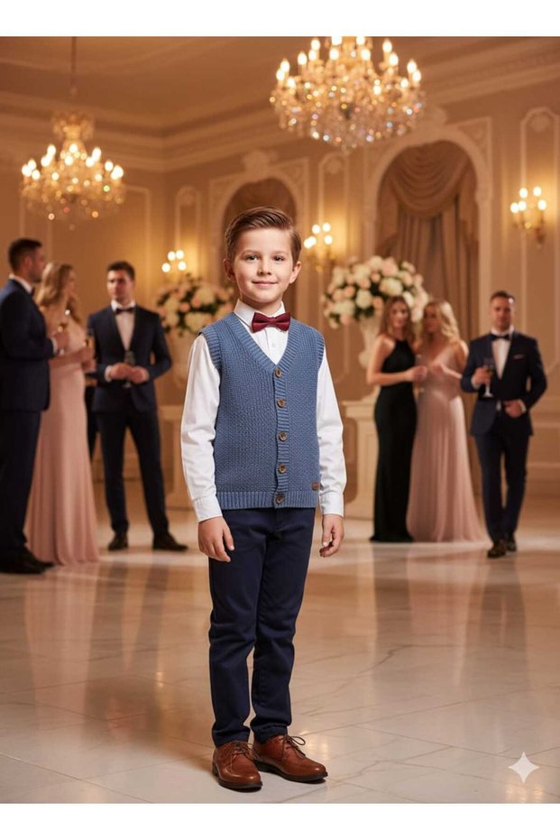 Boy's Thessaloniki Knitted Buttoned Sweater Vest Casual & Stylish Combination 5-8 Years Old