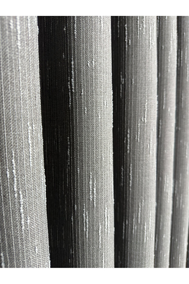 Şantuk Linen Dark Gray Striped Background Curtain Medium Pleat Washable