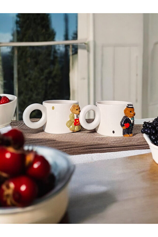 Handmade Teddy Male Teddy Female 2-Piece Design Coffee Mug Cup 200 ml