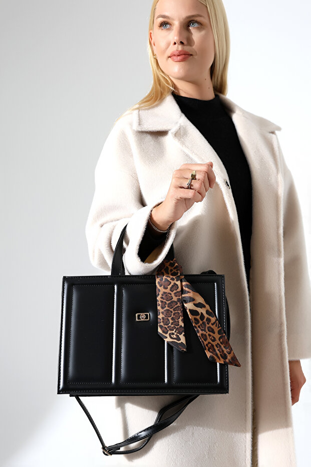 Black Women's Large Box Model Bag Scarf-Accessory Crossbody Shoulder and Clutch Bag