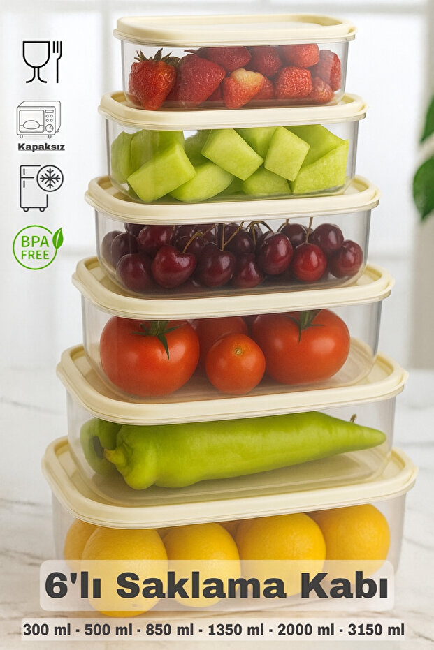 6-Piece Rectangular Clear Storage Container Set - Multi-Purpose Ergonomic Storage Container Set - 1