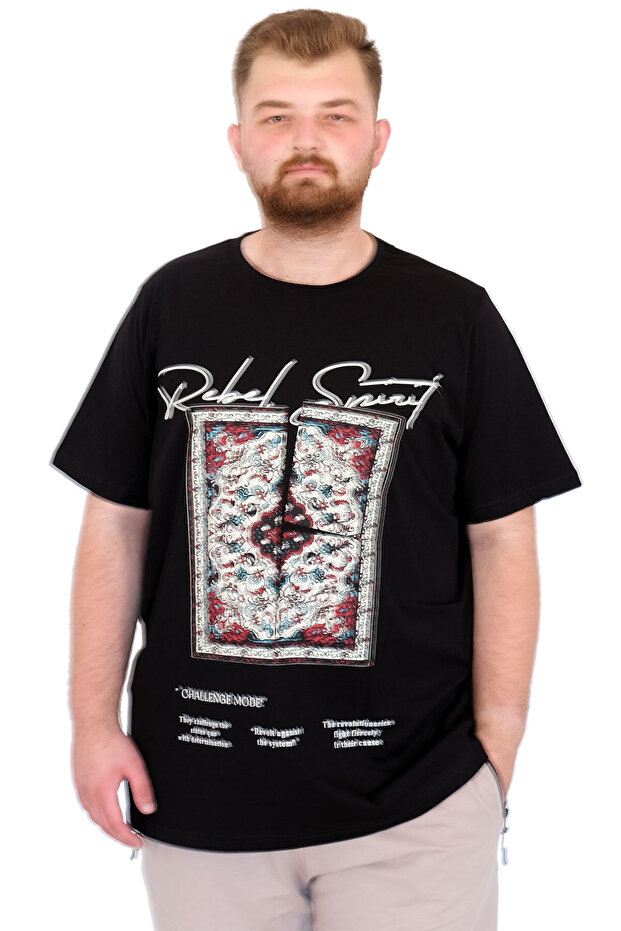 Ανδρικό μπλουζάκι με λαιμόκοψη Mode XL Plus Size REBEL U25039 Μαύρο - 1