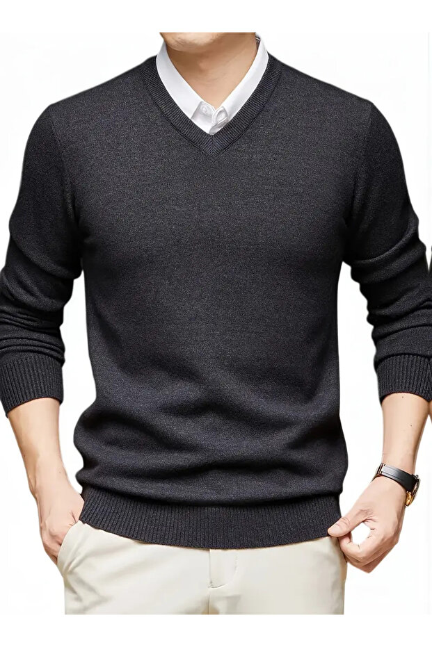 Textured V-Neck Comfortable Fit Men's Sweater