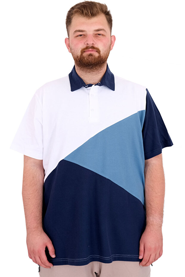 Mode XL Large Size Men's T-Shirt Polo Neck Piecewise 25313 White