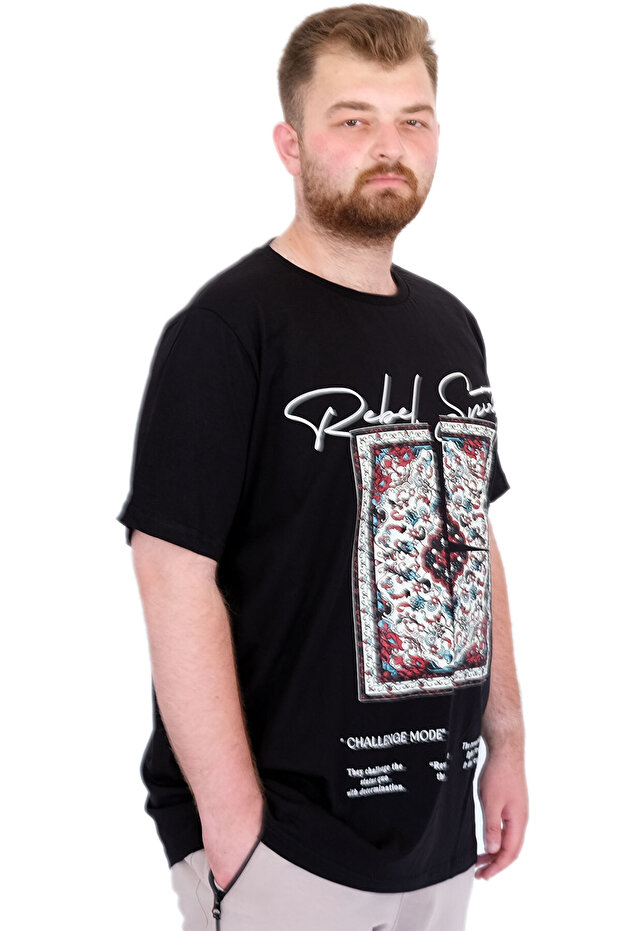 Ανδρικό μπλουζάκι με λαιμόκοψη Mode XL Plus Size REBEL U25039 Μαύρο - 3