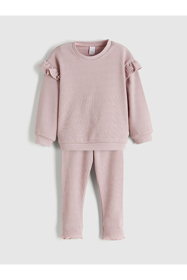 Lcw Kidspink Crew Neck Basic Girls' Sweatshirt and Leggings 2-Piece Set