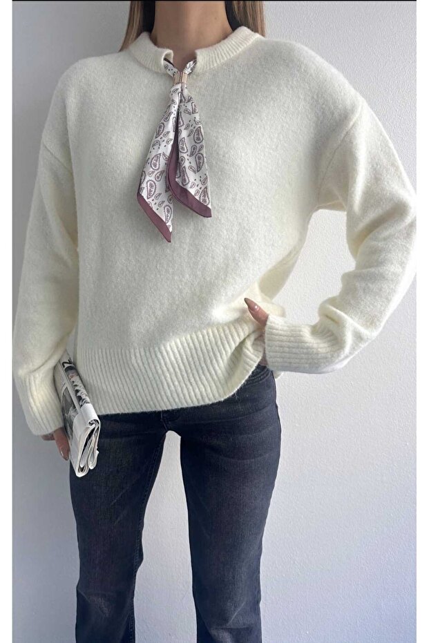 Soft Textured Scarf Knit Sweater
