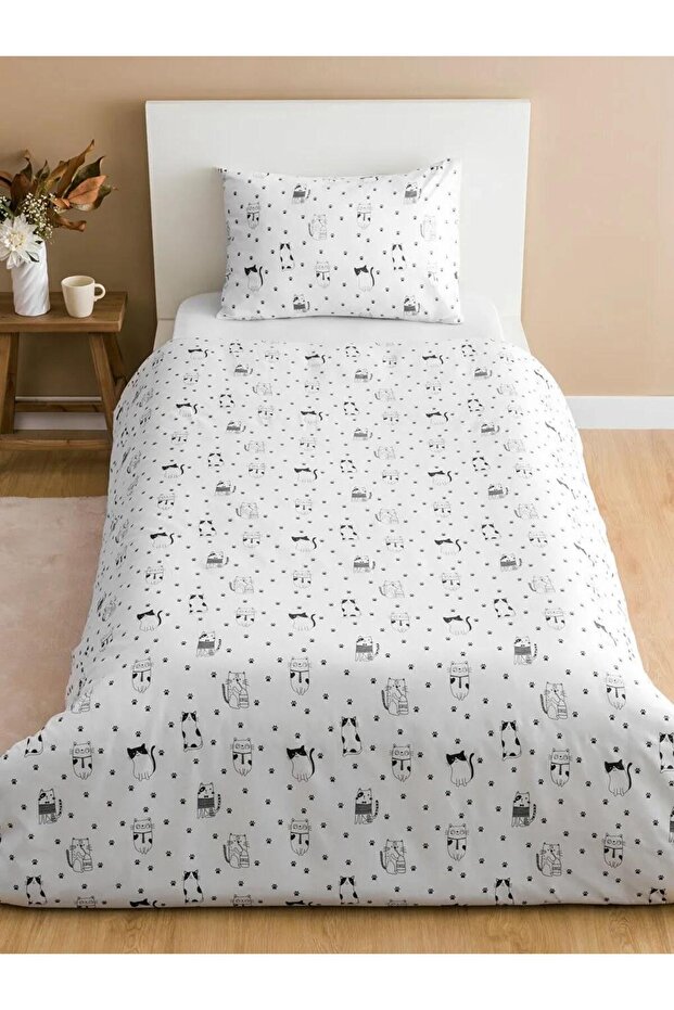 Kedi Baskılı Tek Kişilik Nevresim Seti (W5) - 2
