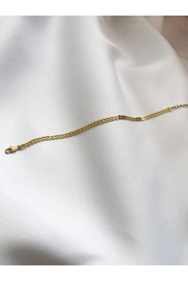 Double Chain Pattern Steel Tarnish Free Gold Bracelet