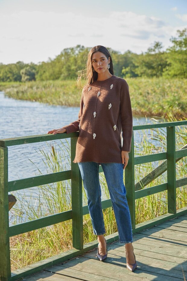 TAŞ İŞLEMELİ TRİKO KAZAK-3047 - 1