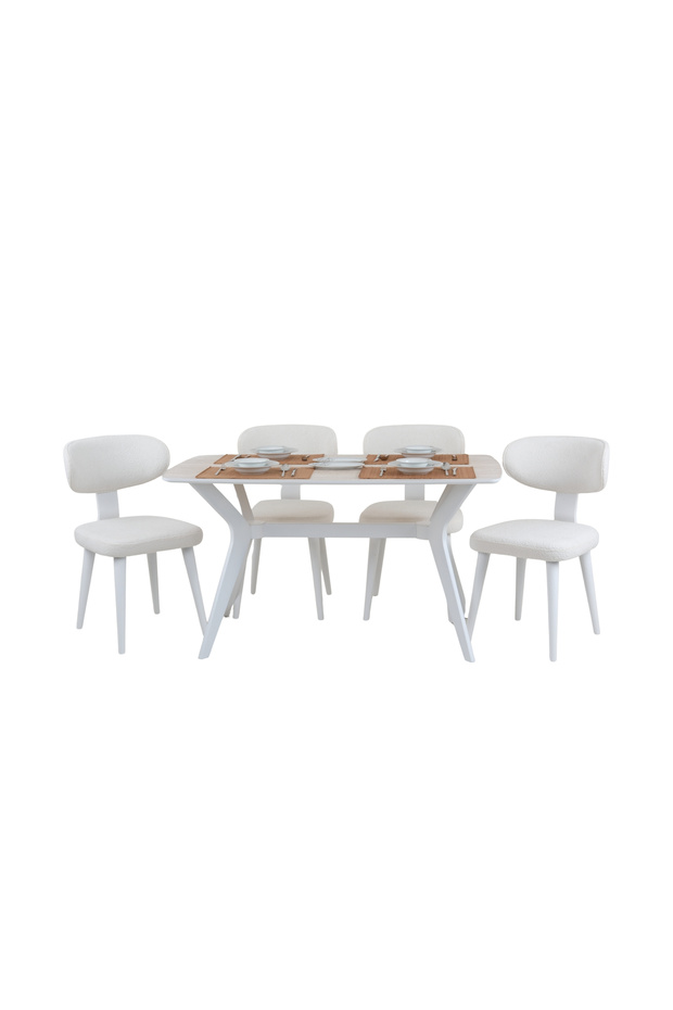 80x120 Mutfak Masa Takımı 1 Masa + 4 Ahşap Sandalye Salon Masası Viktoria Model-Traverten - 1