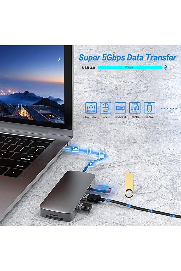 10-in-1 USB C Hub Docking Station with 4K HDMI, VGA, USB 3.0, Ethernet, SD/TF & 3.5mm AUX - Compatib - 6