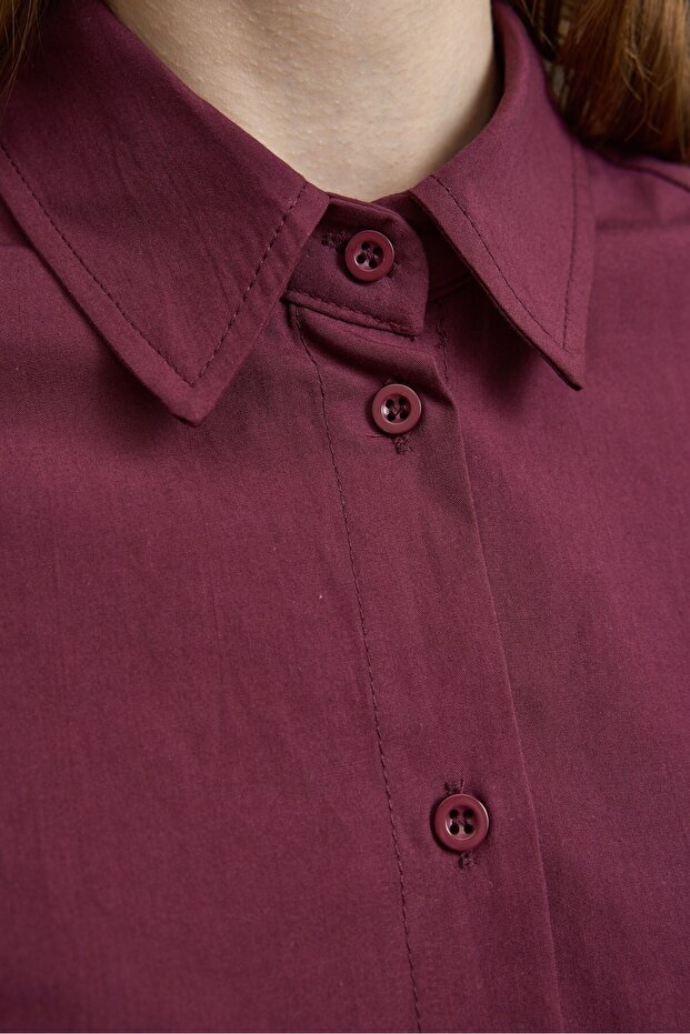 Basıc Pamuk Gömlek Bordo - 4