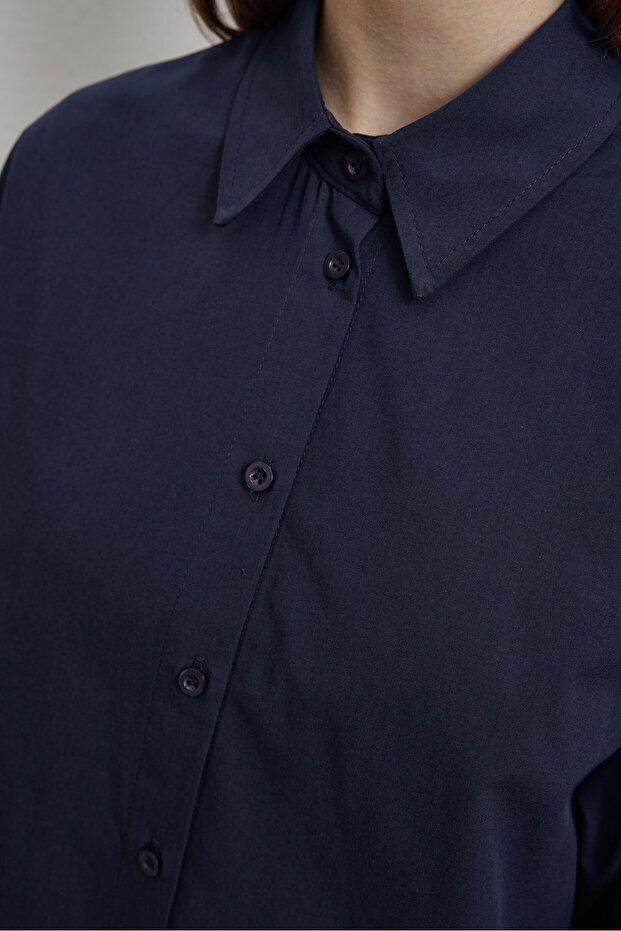 Basıc Pamuk Gömlek Lacivert - 4