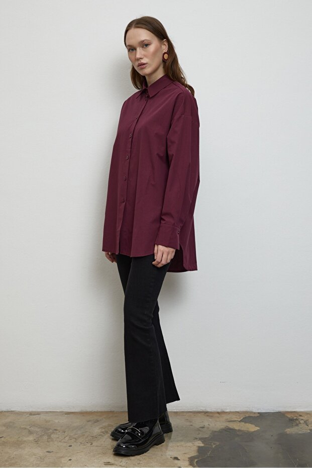 Basıc Pamuk Gömlek Bordo - 2