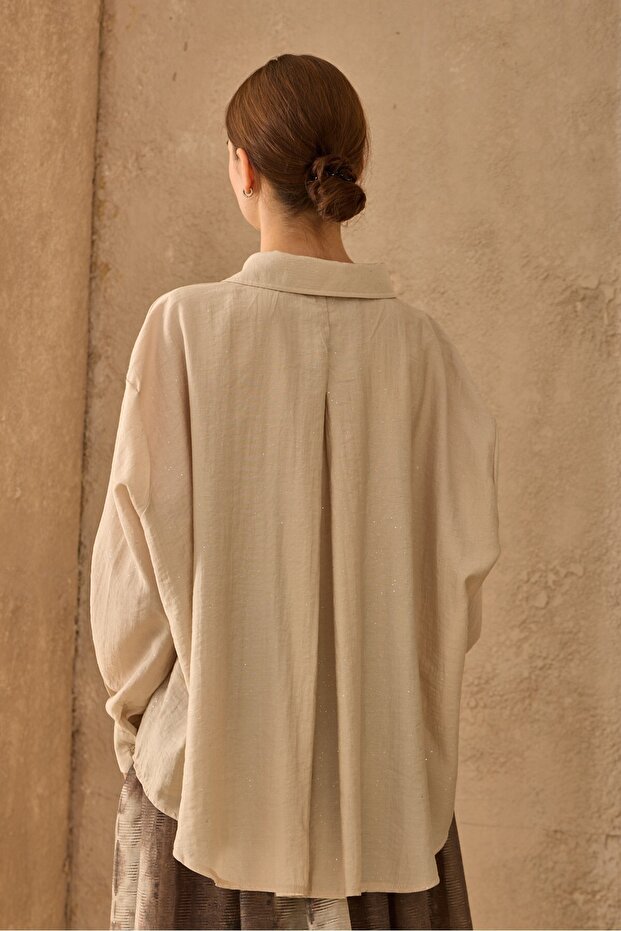 Parıltılı Gömlek Bej - 3