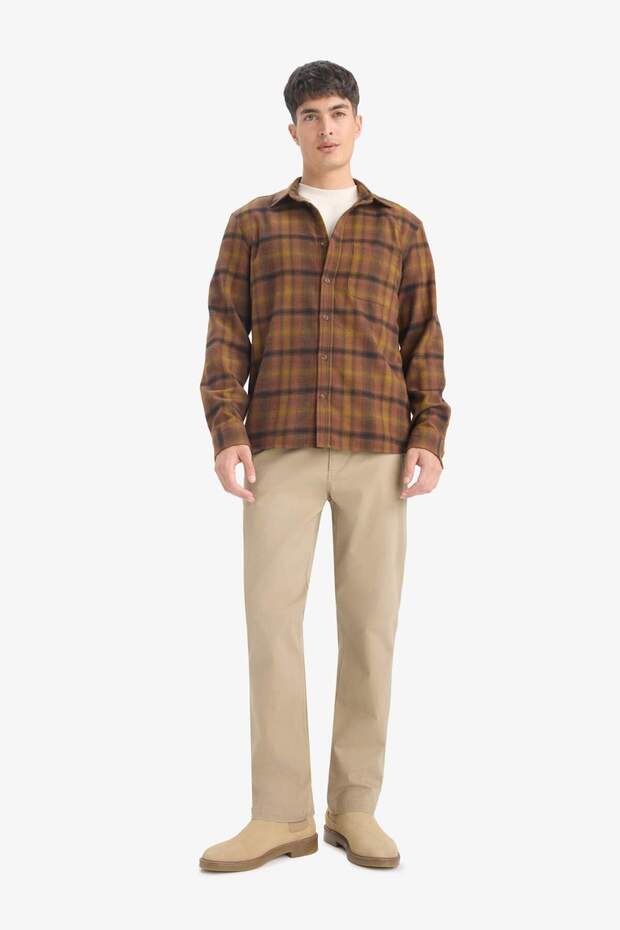 Regular Fit Polo Yaka Kareli Flanel Uzun Kollu Gömlek E8183AX25WN - 2