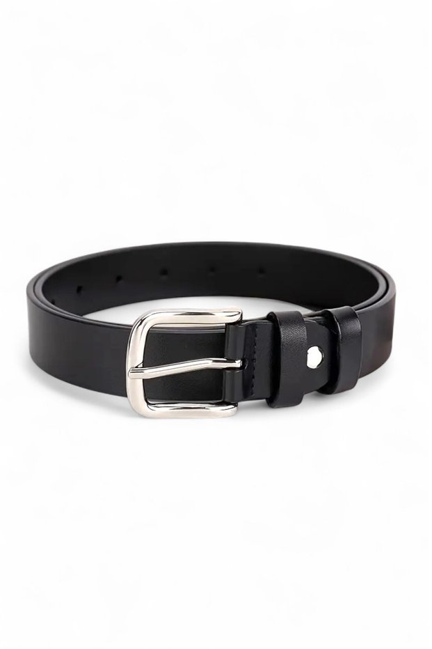 Black Buffalo Leather Old Money Men's Classic Leather Belt – 2.8 cm Silver Buckle