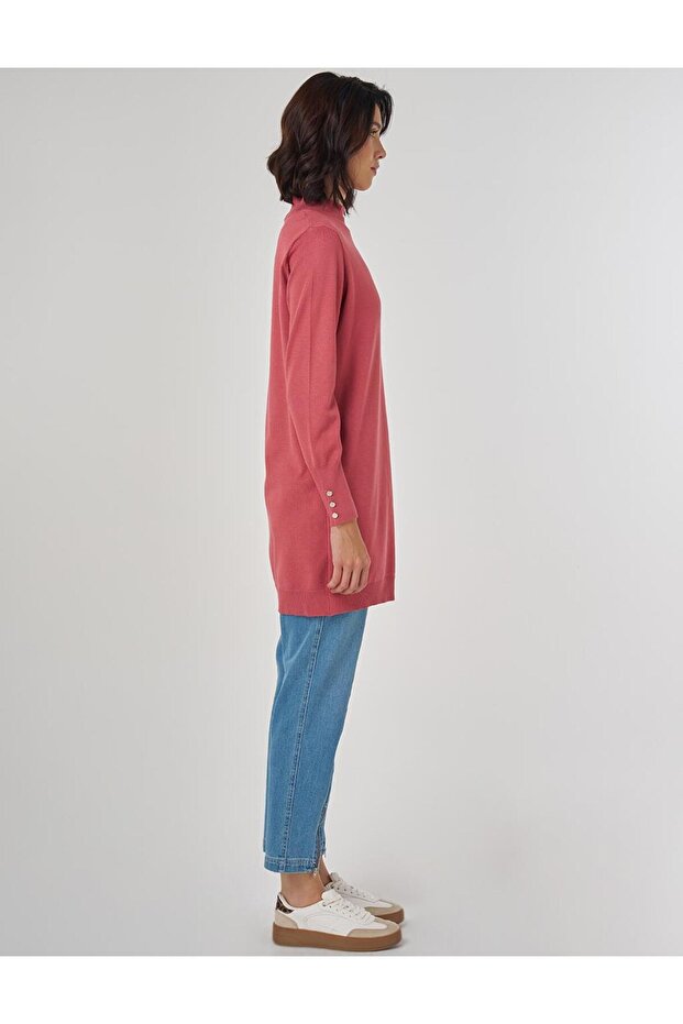 Balıkçı Yaka Basic Viskon Triko Tunik Gül Kurusu - 6