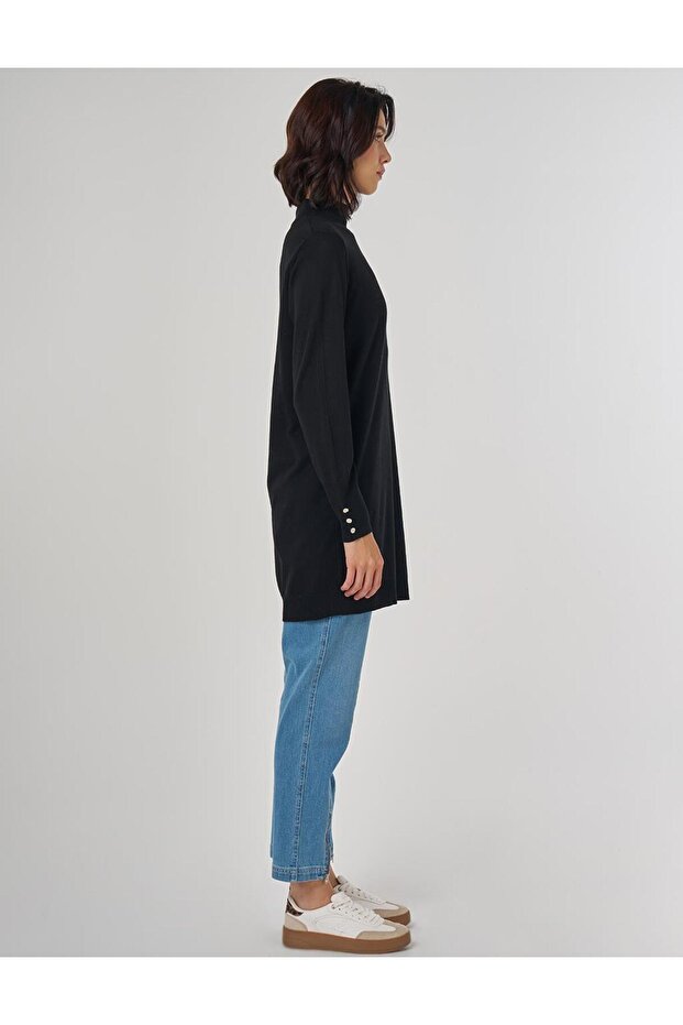 Balıkçı Yaka Basic Viskon Triko Tunik Siyah - 5