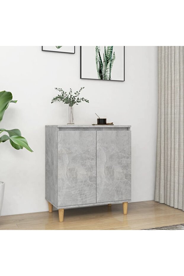 Sideboard&Solid Wood Legs Concrete Grey 60x35x70 cm Engineered Wood