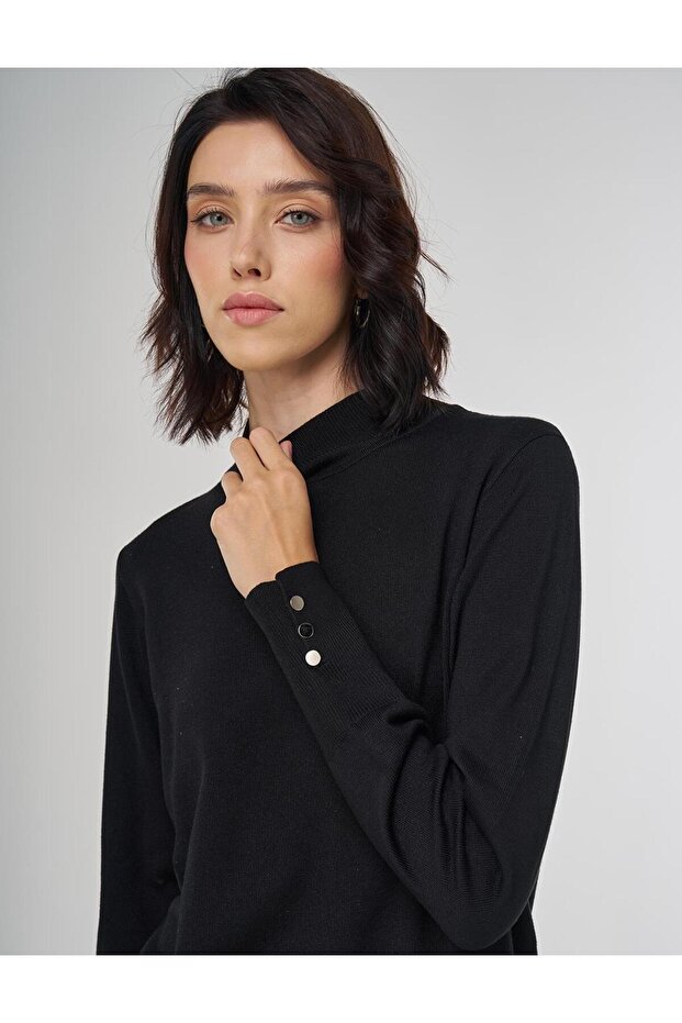 Balıkçı Yaka Basic Viskon Triko Tunik Siyah - 6