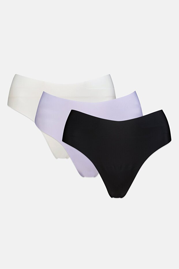 سراويل داخلية نسائية من 3 قطع، متعددة الألوان، بخيوط مقطوعة بالليزر - 5